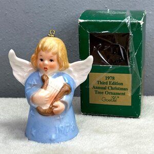 Vintage Goebel Annual Christmas Tree Ornament Angel Bell 1978 in Box Blue 3rd